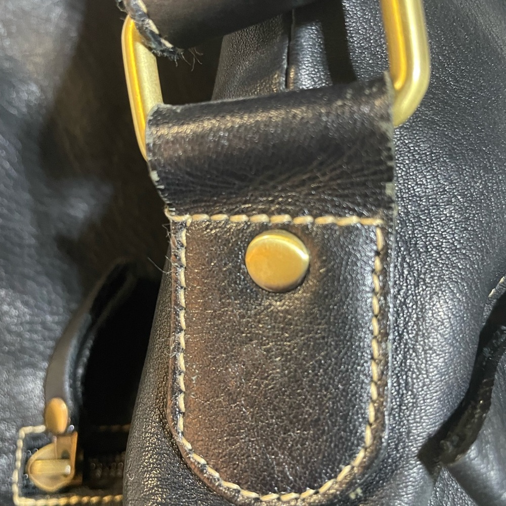 Soft Black Thick Genuine Leather Crossbody/Shoulder/Tote Bag #0097 - Picture 9 of 11